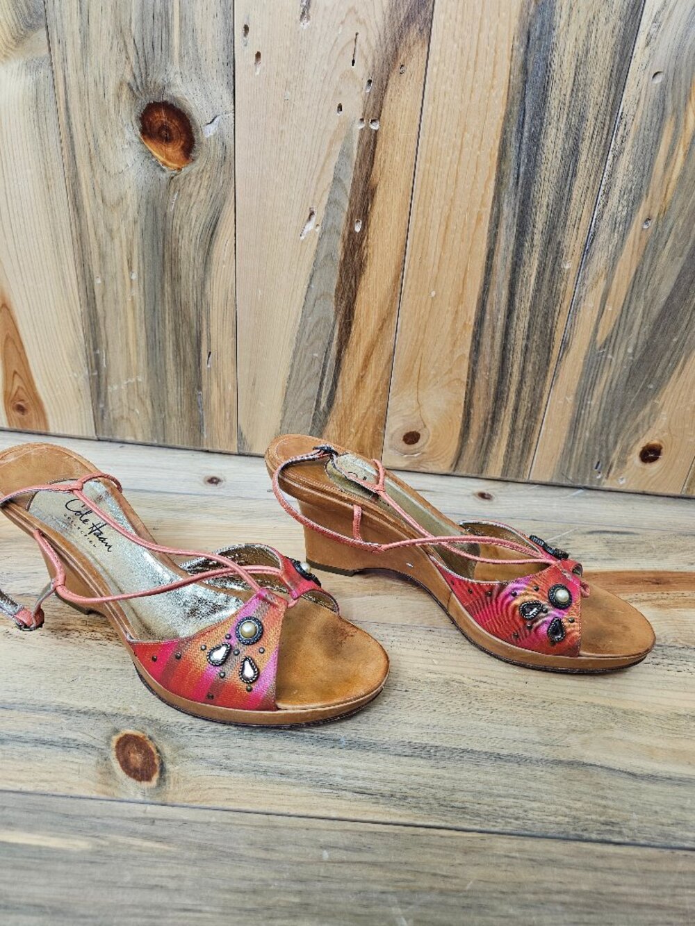 Cole Haan Collection Orange Jeweled Wedge Sandal Heel Size 11